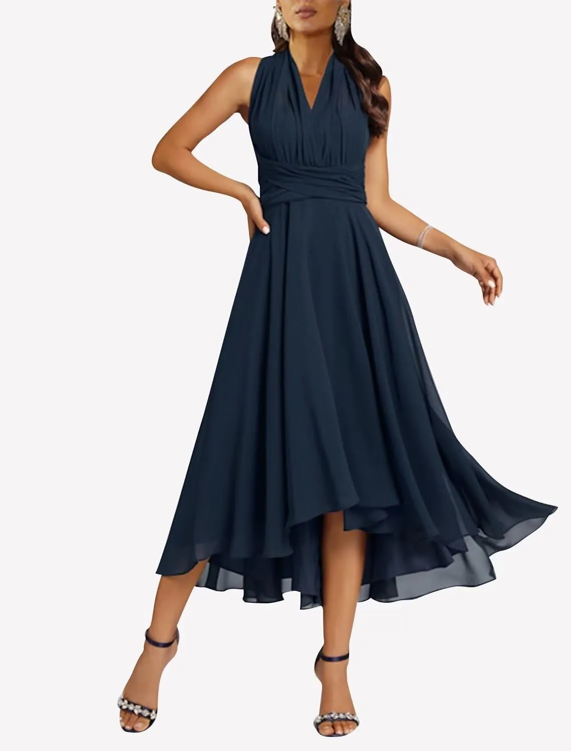 Chiffon Bridesmaid Dresses for Wedding Infinity Formal Evening Gown with Sleeve Tea Length Mother of The Bride Dress