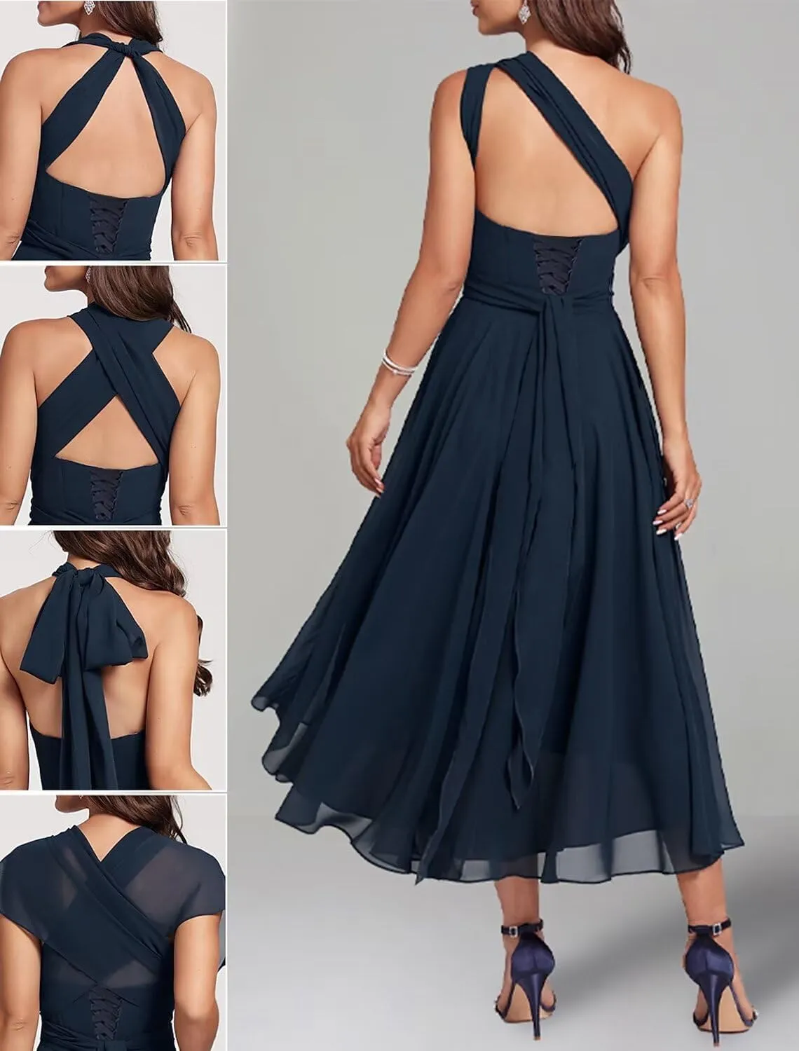 Chiffon Bridesmaid Dresses for Wedding Infinity Formal Evening Gown with Sleeve Tea Length Mother of The Bride Dress