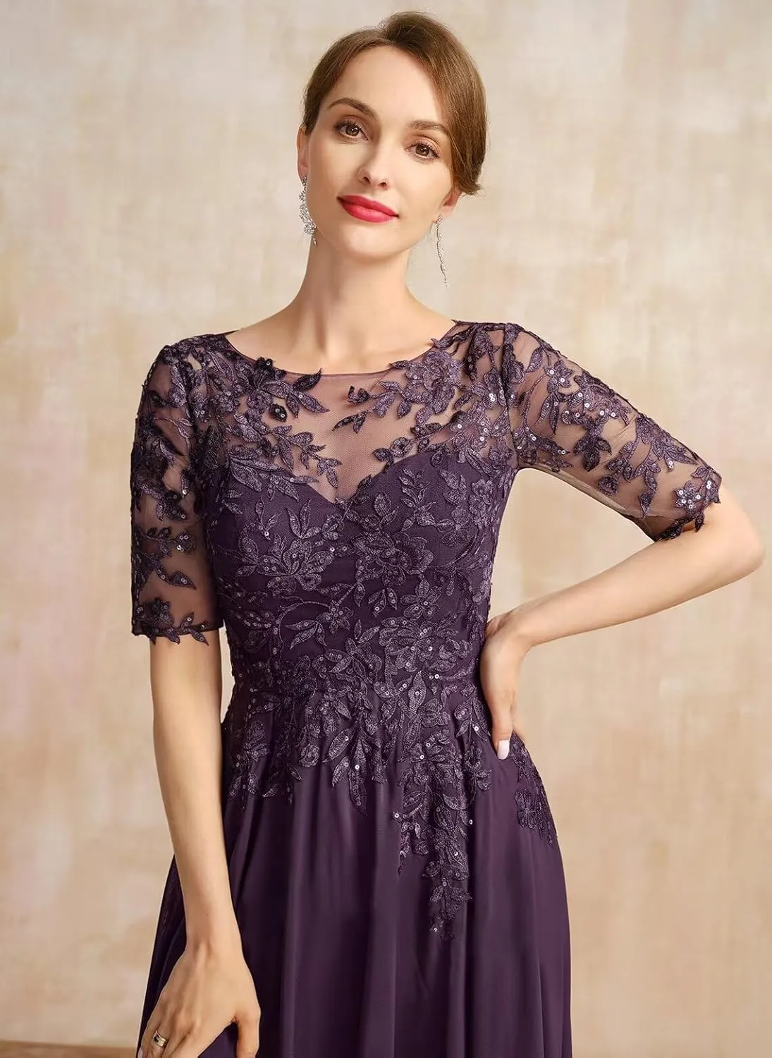 Chiffon Mother of The Bride Dresses for Wedding Lace Applique A-line Ankle Length Formal Evening Gowns QA145