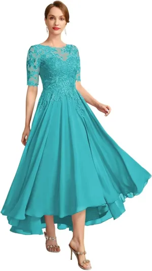 Chiffon Mother of The Bride Dresses for Wedding Lace Applique A-line Ankle Length Formal Evening Gowns QA145