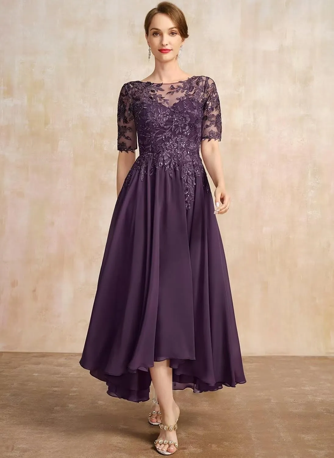 Chiffon Mother of The Bride Dresses for Wedding Lace Applique A-line Ankle Length Formal Evening Gowns QA145