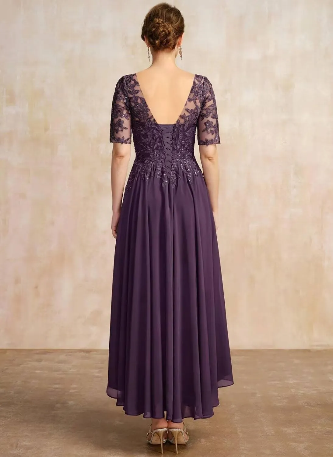Chiffon Mother of The Bride Dresses for Wedding Lace Applique A-line Ankle Length Formal Evening Gowns QA145