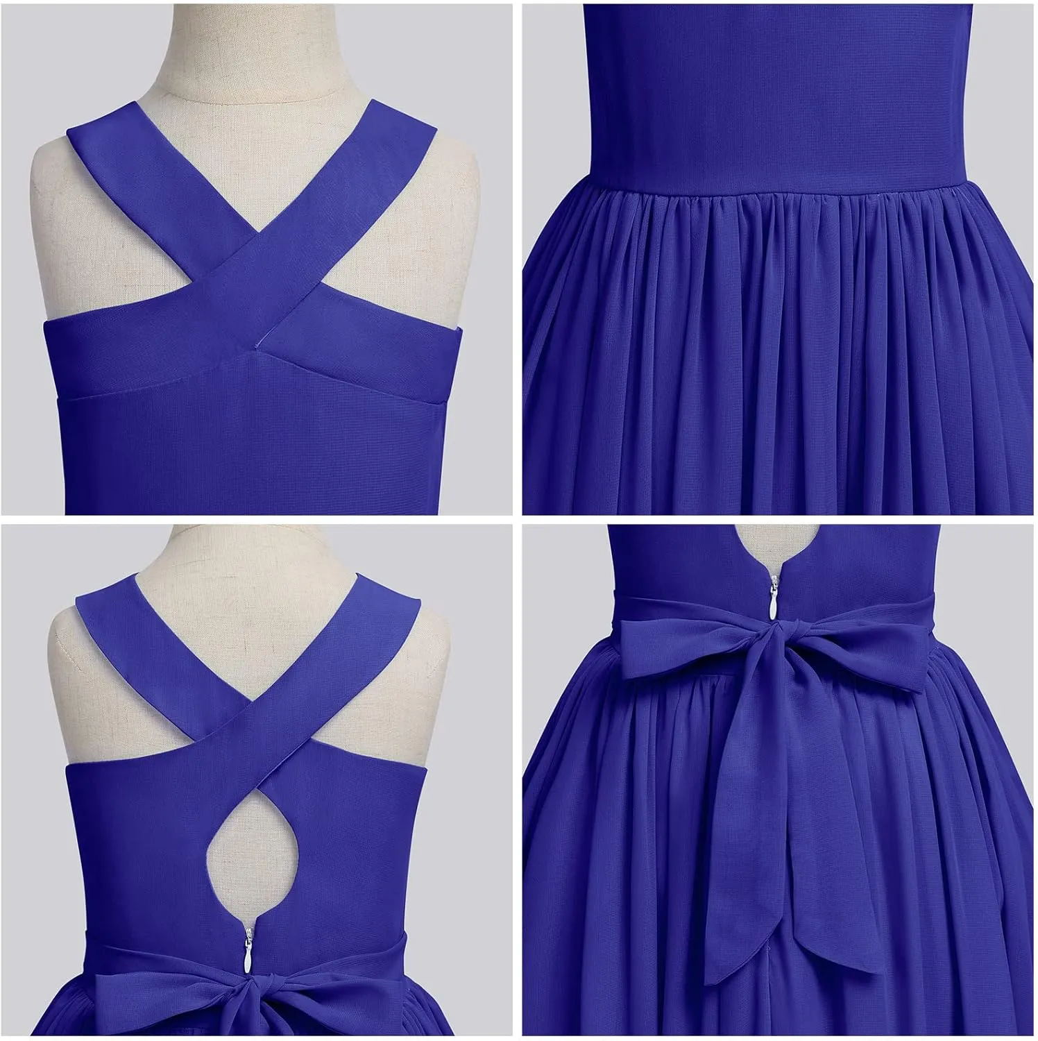 Chiffon Prom Formal Party Princess Bridesmaid Flower Girl's Dress for Kids Halter Backless Holiday Evening Gown