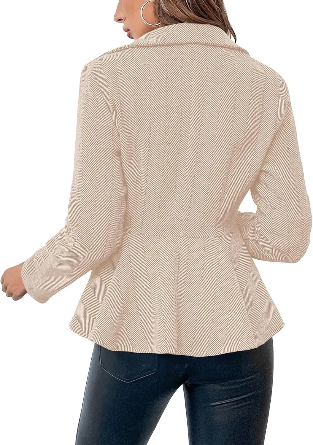 Cicy Bell Elegant Women Blazer Business Work Office Peplum Hem Jacket Open Front Herringbone Coats
