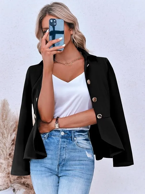 Cicy Bell Elegant Women Blazer Business Work Office Peplum Hem Jacket Open Front Herringbone Coats