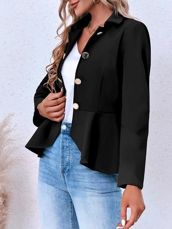 Cicy Bell Elegant Women Blazer Business Work Office Peplum Hem Jacket Open Front Herringbone Coats