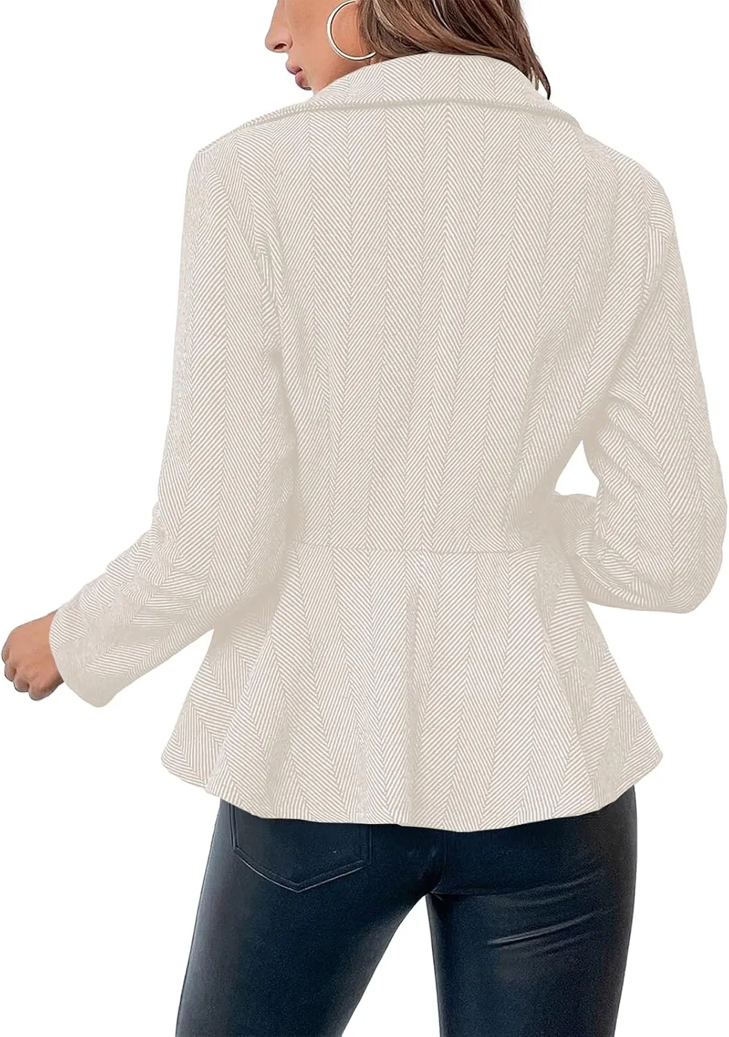 Cicy Bell Elegant Women Blazer Business Work Office Peplum Hem Jacket Open Front Herringbone Coats