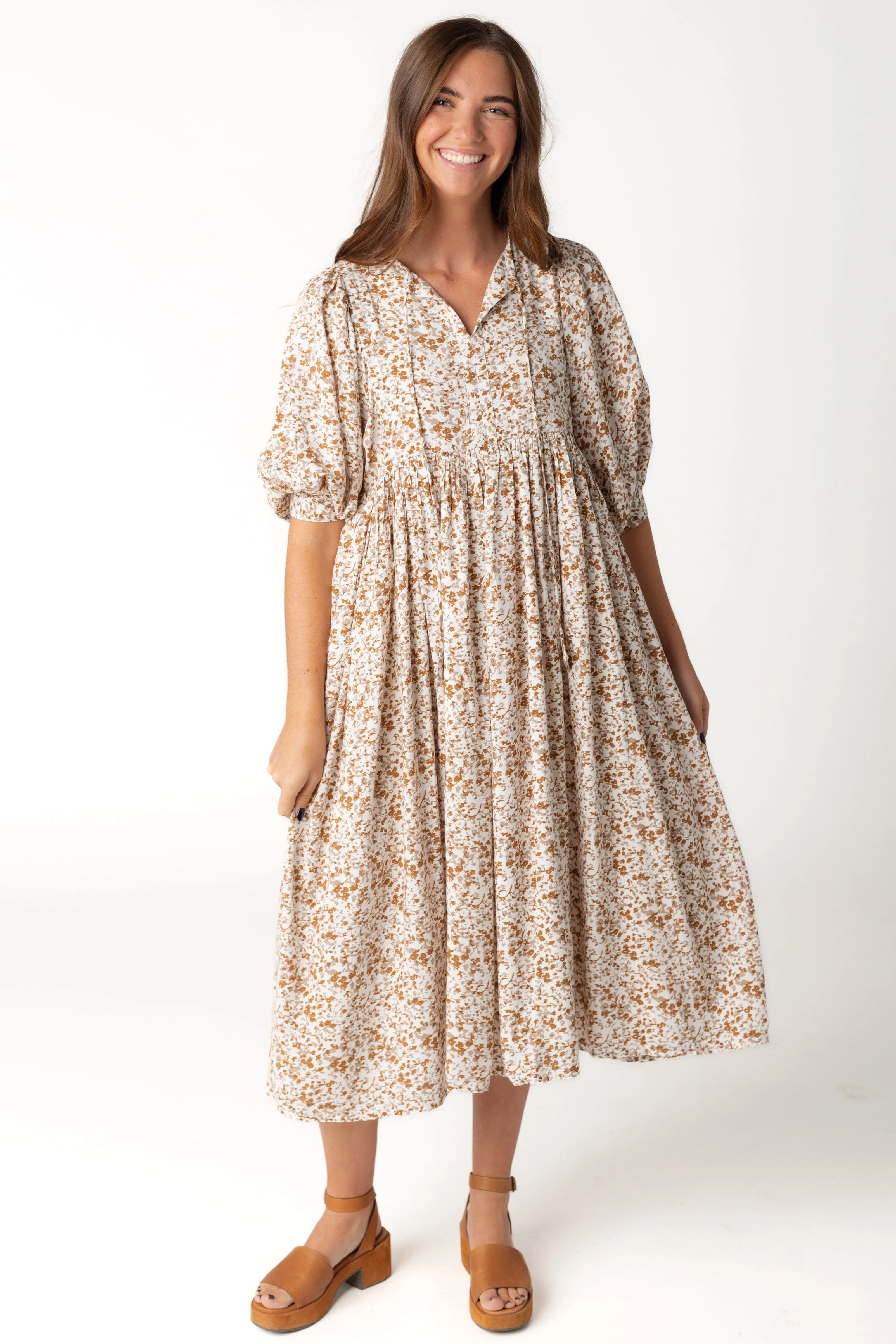 Citrus Primavera Print Midi Dress