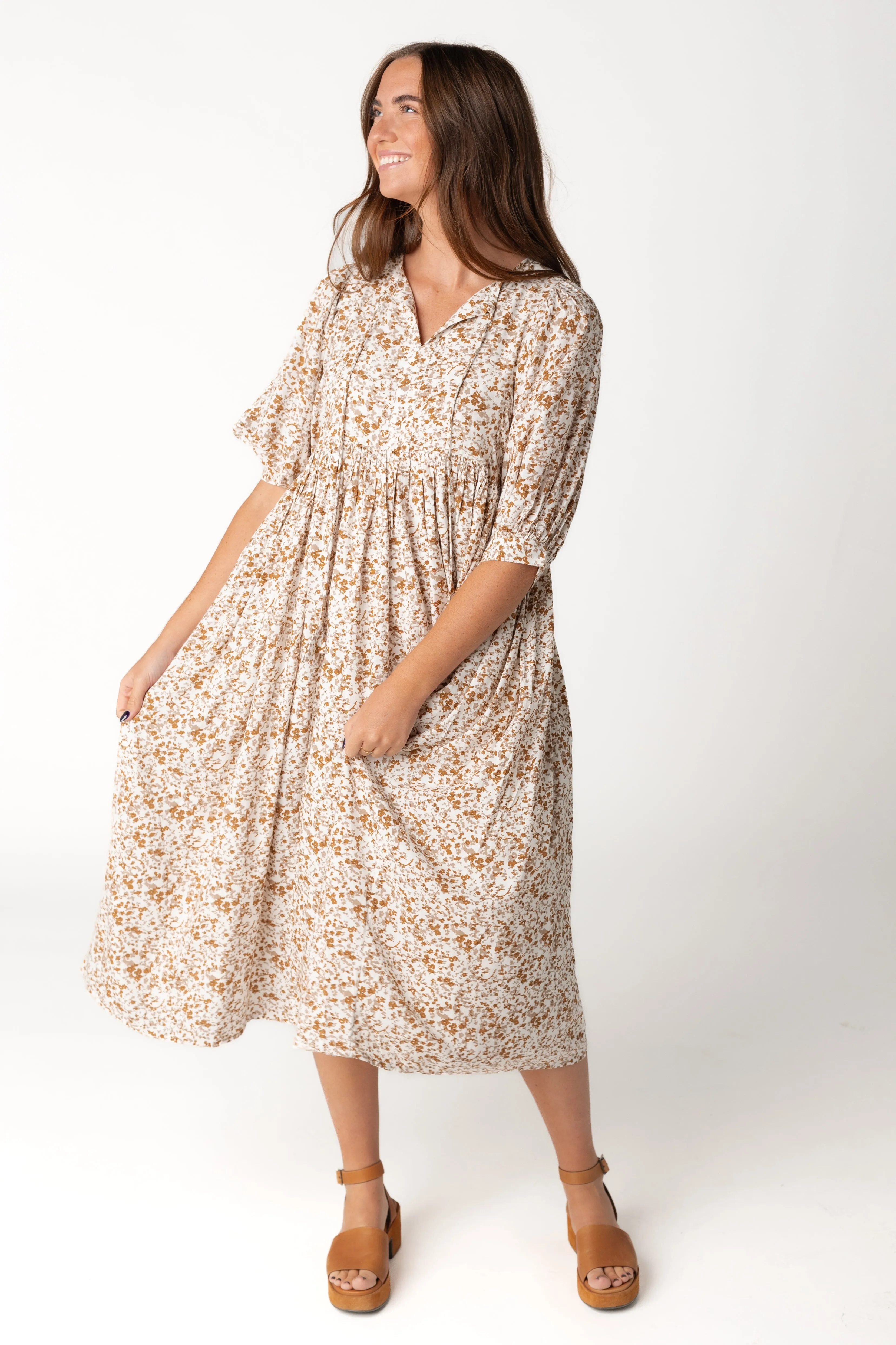 Citrus Primavera Print Midi Dress
