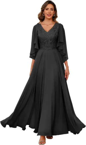 Clothfun Chiffon Mother of The Bride Dress 2024 Lace Applique Long Formal Party Dress with Jacket CY147