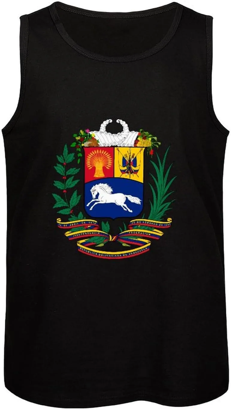 Coat of Arms of Venezuela Mens Tank Top Cotton Undershirt Crewneck Sleeveless Shirt for Summer