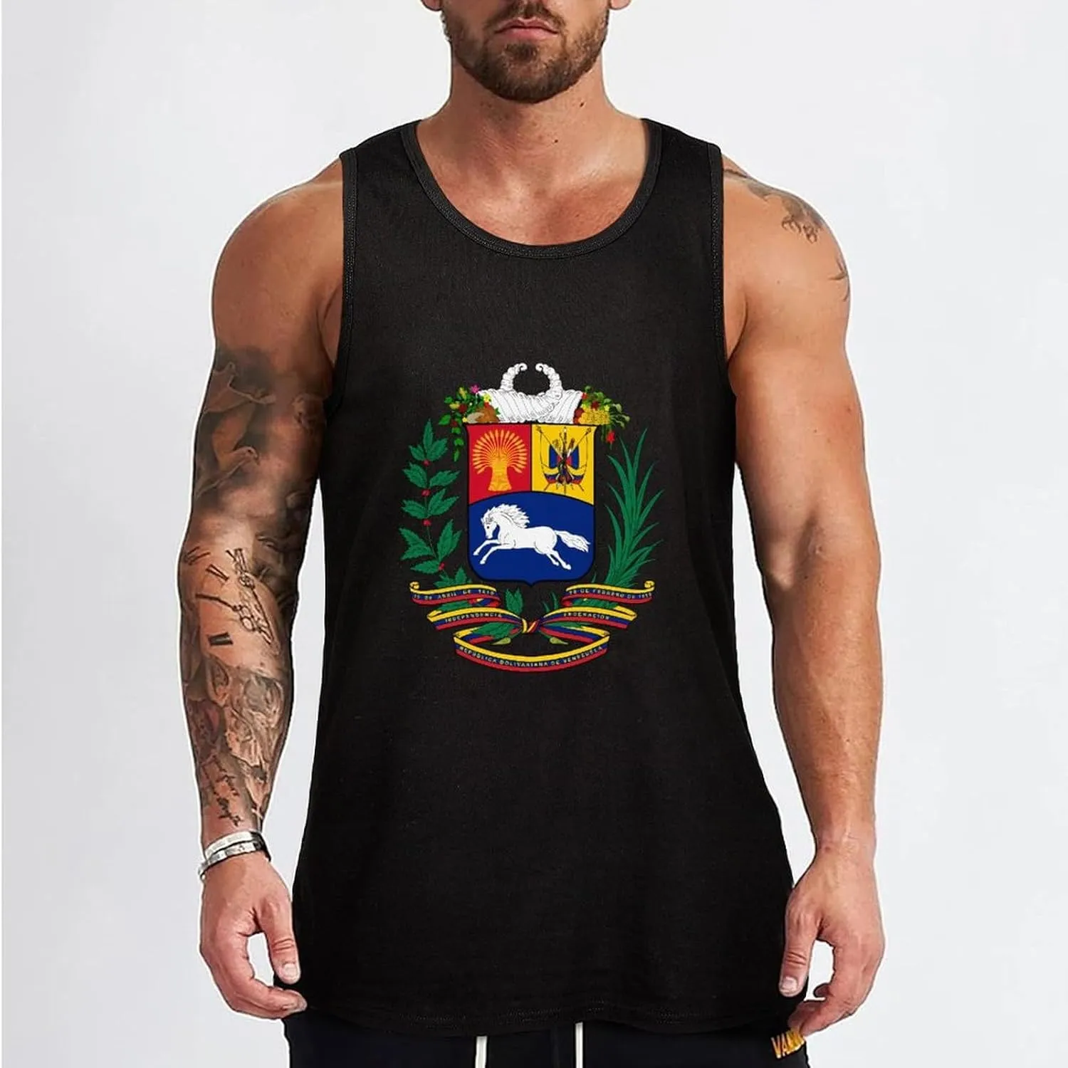 Coat of Arms of Venezuela Mens Tank Top Cotton Undershirt Crewneck Sleeveless Shirt for Summer
