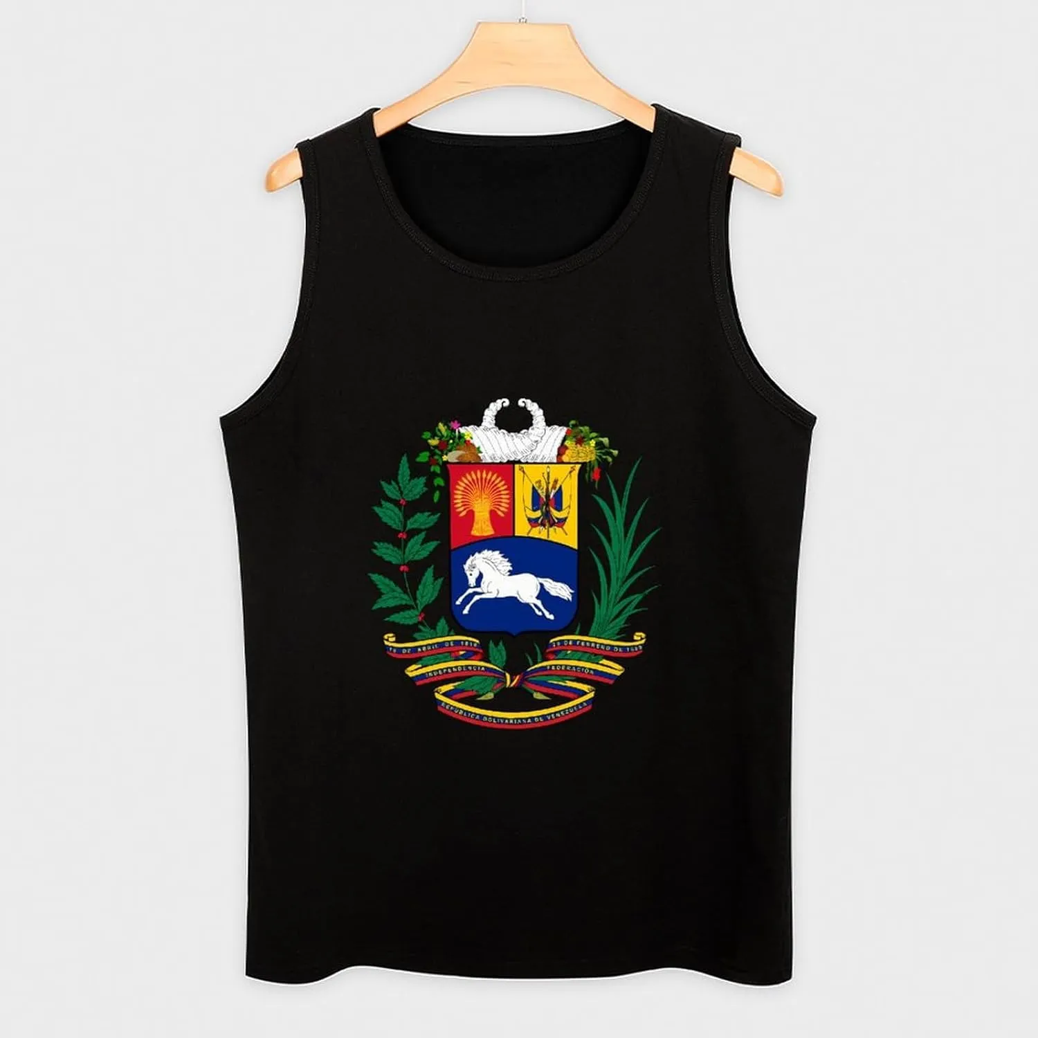 Coat of Arms of Venezuela Mens Tank Top Cotton Undershirt Crewneck Sleeveless Shirt for Summer