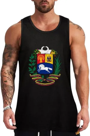 Coat of Arms of Venezuela Mens Tank Top Cotton Undershirt Crewneck Sleeveless Shirt for Summer