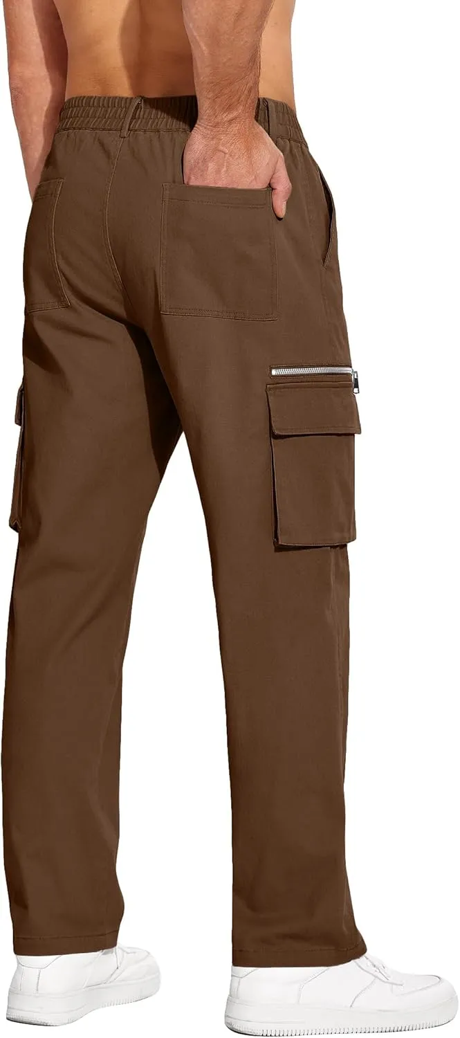 COOFANDY Men's Cotton Cargo Pants Relaxed Fit Elastic Waist Casual Pants Stretch Work Cargo Pant with Pockets