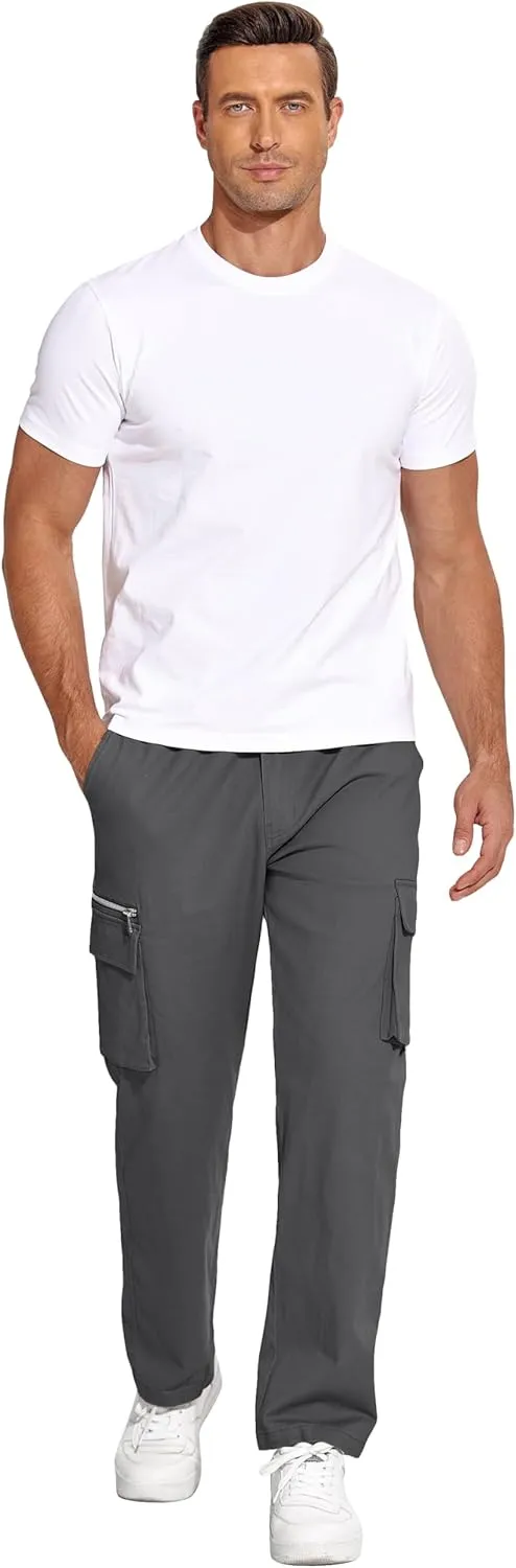 COOFANDY Men's Cotton Cargo Pants Relaxed Fit Elastic Waist Casual Pants Stretch Work Cargo Pant with Pockets