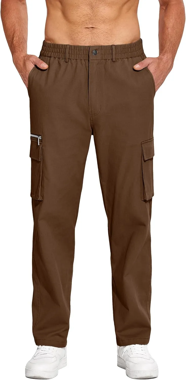 COOFANDY Men's Cotton Cargo Pants Relaxed Fit Elastic Waist Casual Pants Stretch Work Cargo Pant with Pockets