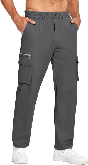 COOFANDY Men's Cotton Cargo Pants Relaxed Fit Elastic Waist Casual Pants Stretch Work Cargo Pant with Pockets