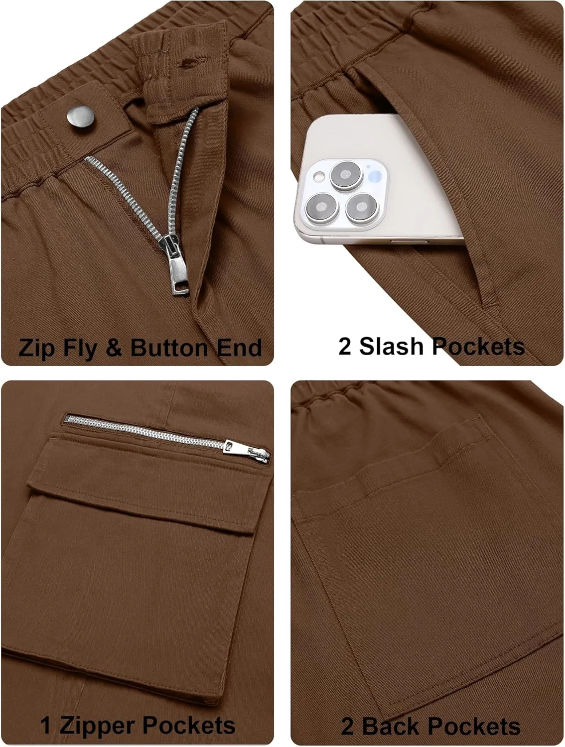 COOFANDY Men's Cotton Cargo Pants Relaxed Fit Elastic Waist Casual Pants Stretch Work Cargo Pant with Pockets