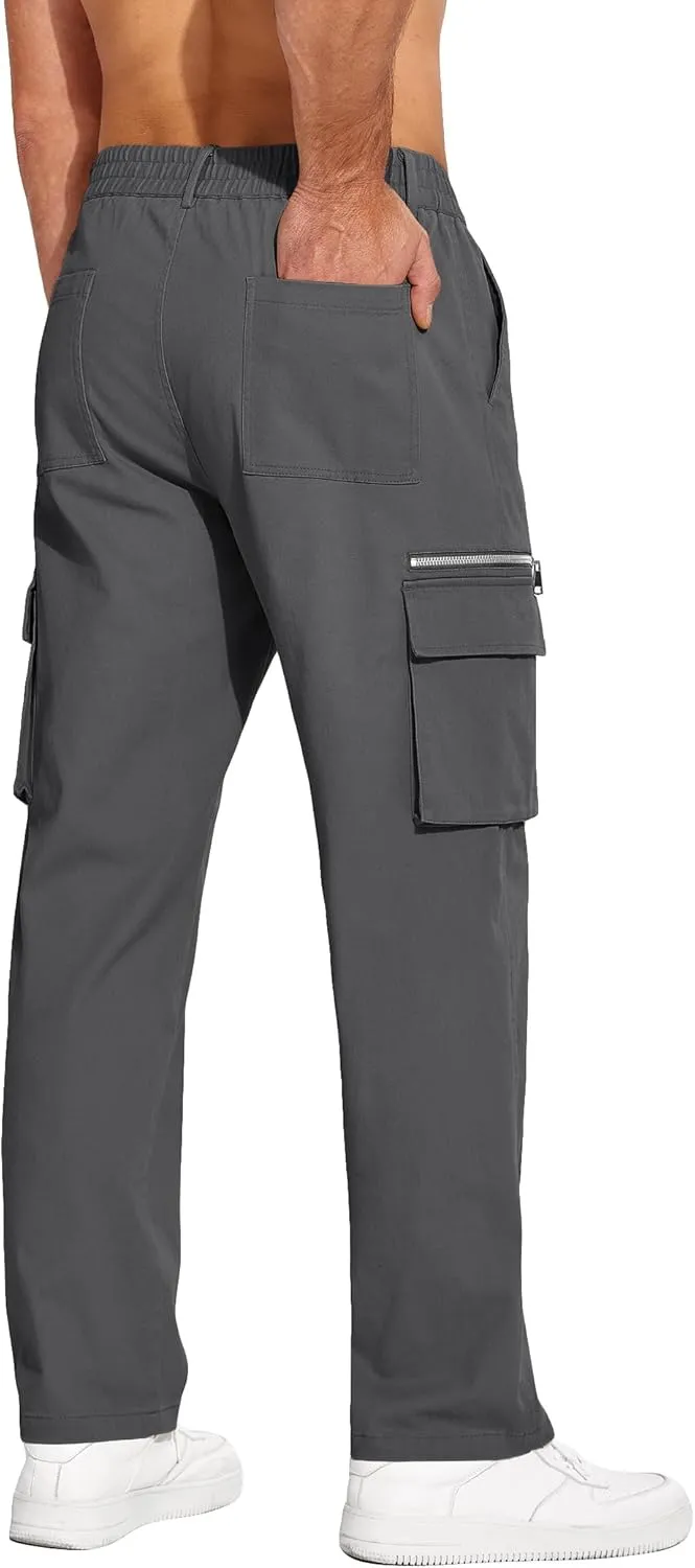 COOFANDY Men's Cotton Cargo Pants Relaxed Fit Elastic Waist Casual Pants Stretch Work Cargo Pant with Pockets