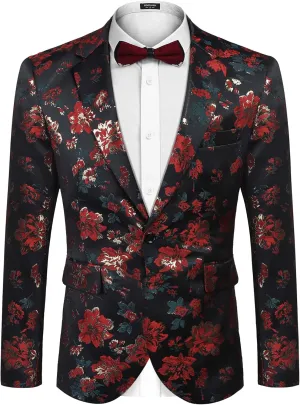 COOFANDY Mens Floral Tuxedo Jackets Slim Fit Suit Blazer Jacket for Wedding Dinner Prom