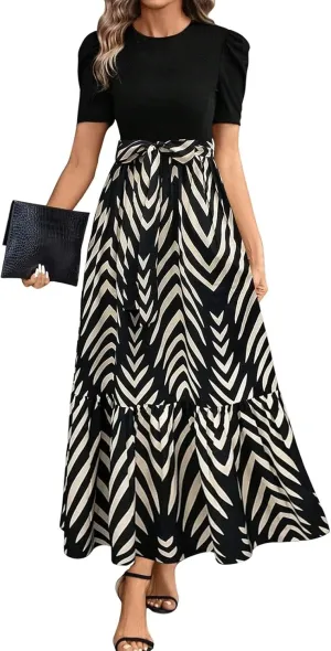 COTECRAM Summer Dresses for Women 2025 Vacation Short Sleeve Crewneck Boho Floral Spring Dress Casual A Line Flowy Maxi Dress