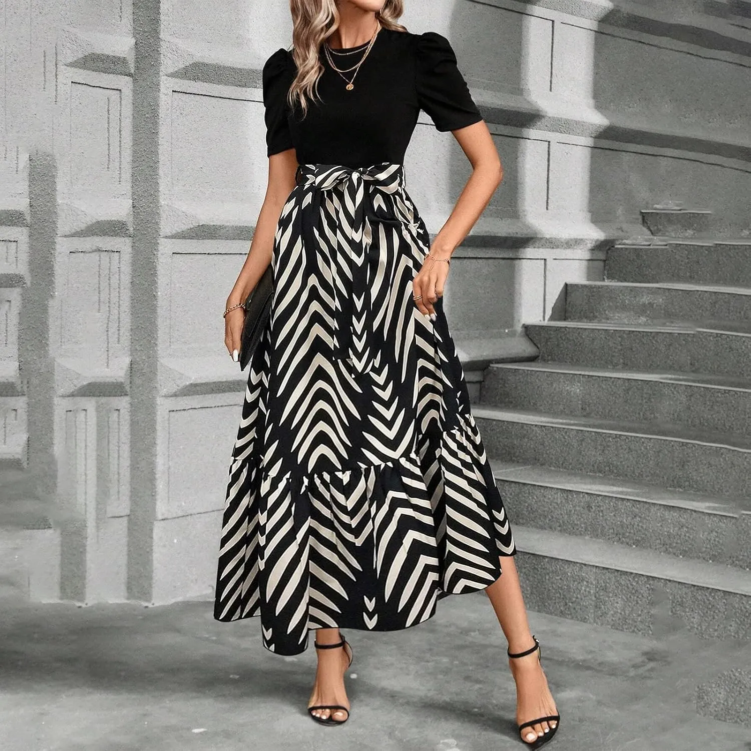 COTECRAM Summer Dresses for Women 2025 Vacation Short Sleeve Crewneck Boho Floral Spring Dress Casual A Line Flowy Maxi Dress