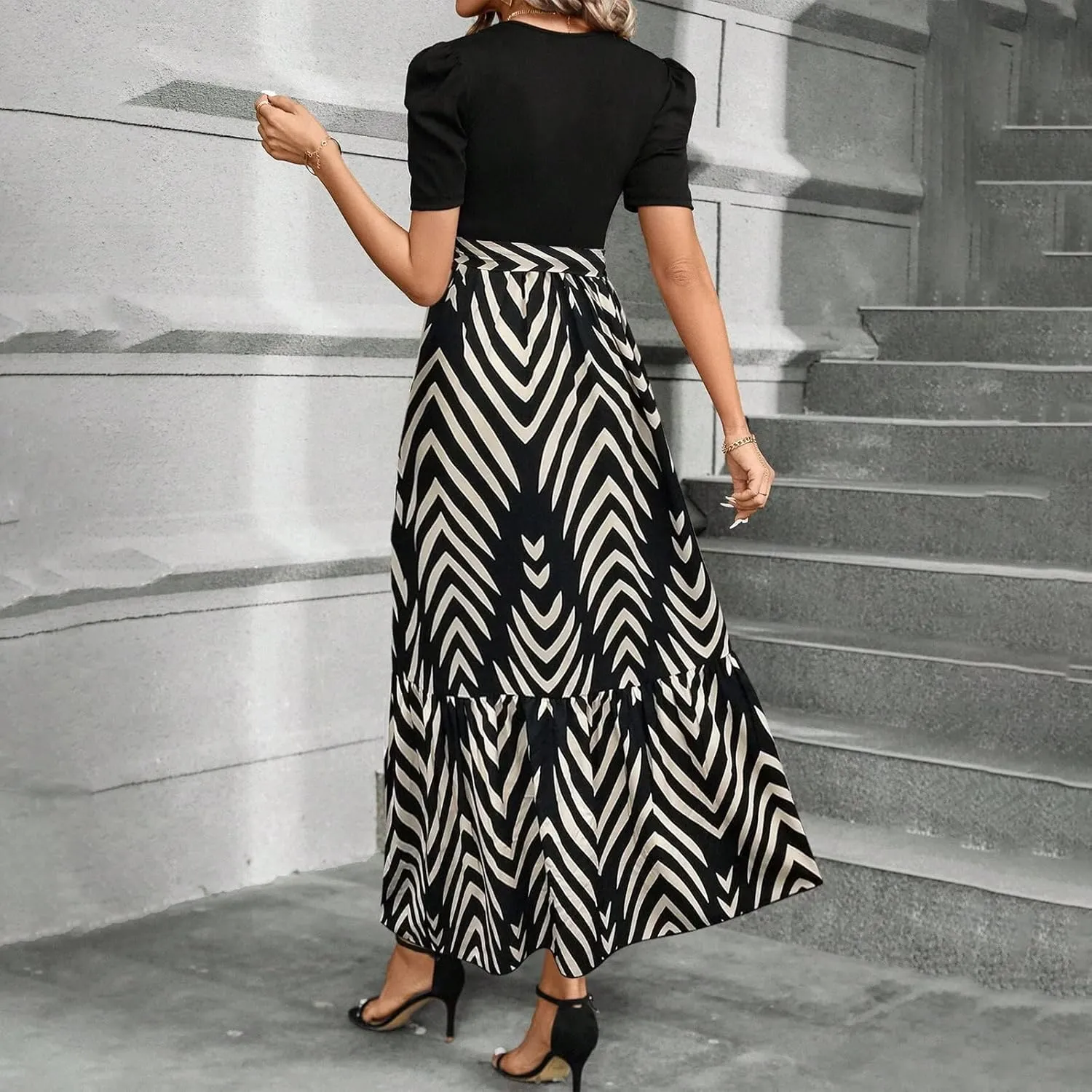 COTECRAM Summer Dresses for Women 2025 Vacation Short Sleeve Crewneck Boho Floral Spring Dress Casual A Line Flowy Maxi Dress