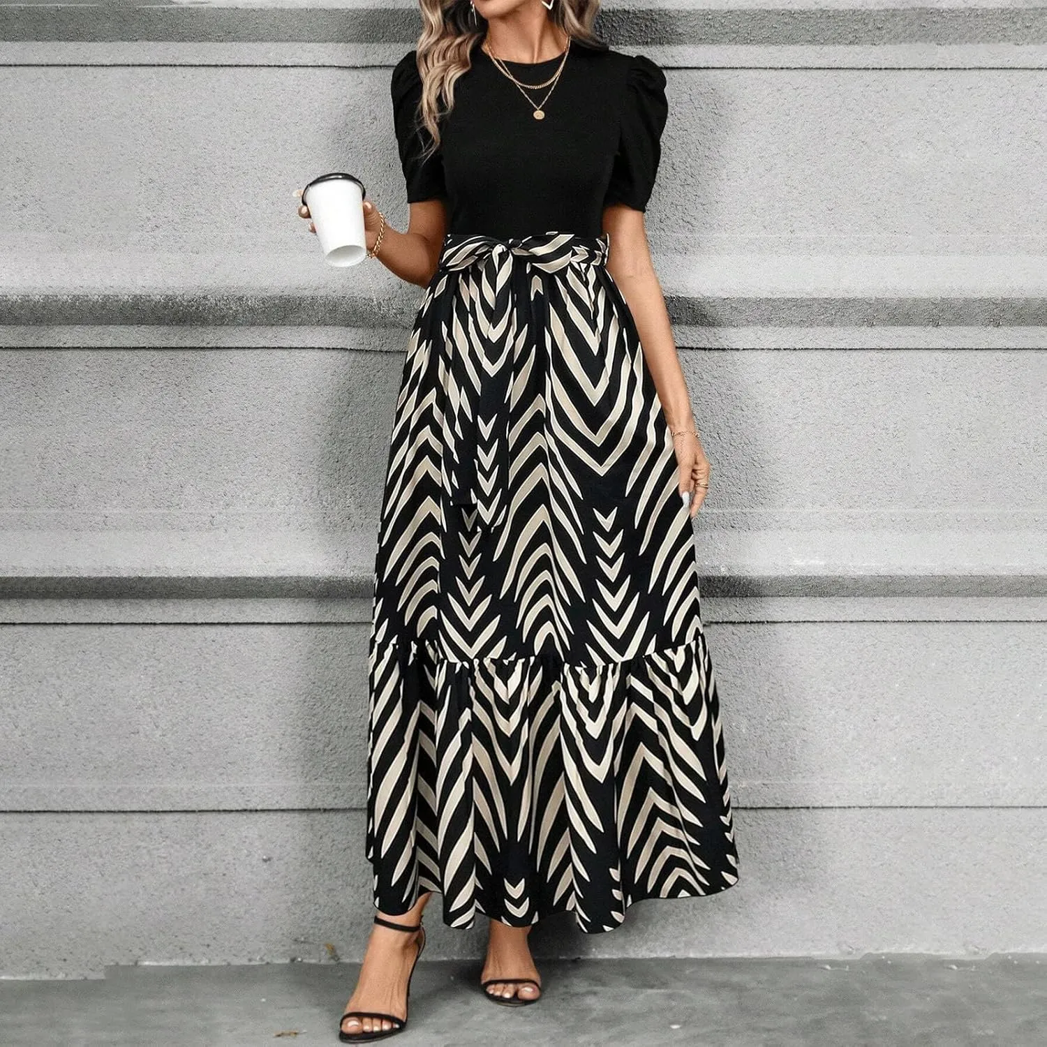 COTECRAM Summer Dresses for Women 2025 Vacation Short Sleeve Crewneck Boho Floral Spring Dress Casual A Line Flowy Maxi Dress