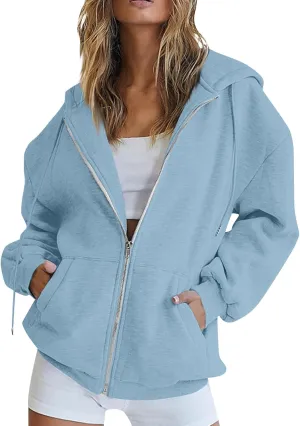 COTECRAM Womens Zip Up Hoodies Oversized Lightweight Hooded Sweatshirt Casual Long Sleeve Jacket Y2K Fall Clothes