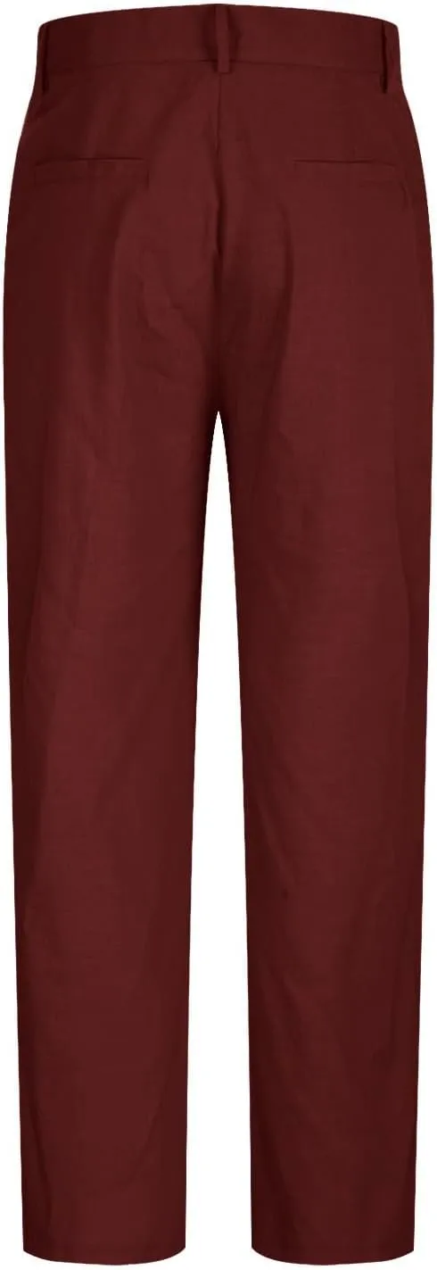 Cotton Linen Pants Men Straight Leg Pleated Work Dress Pants Relaxed Fit Casual Leisure Chino Trousers
