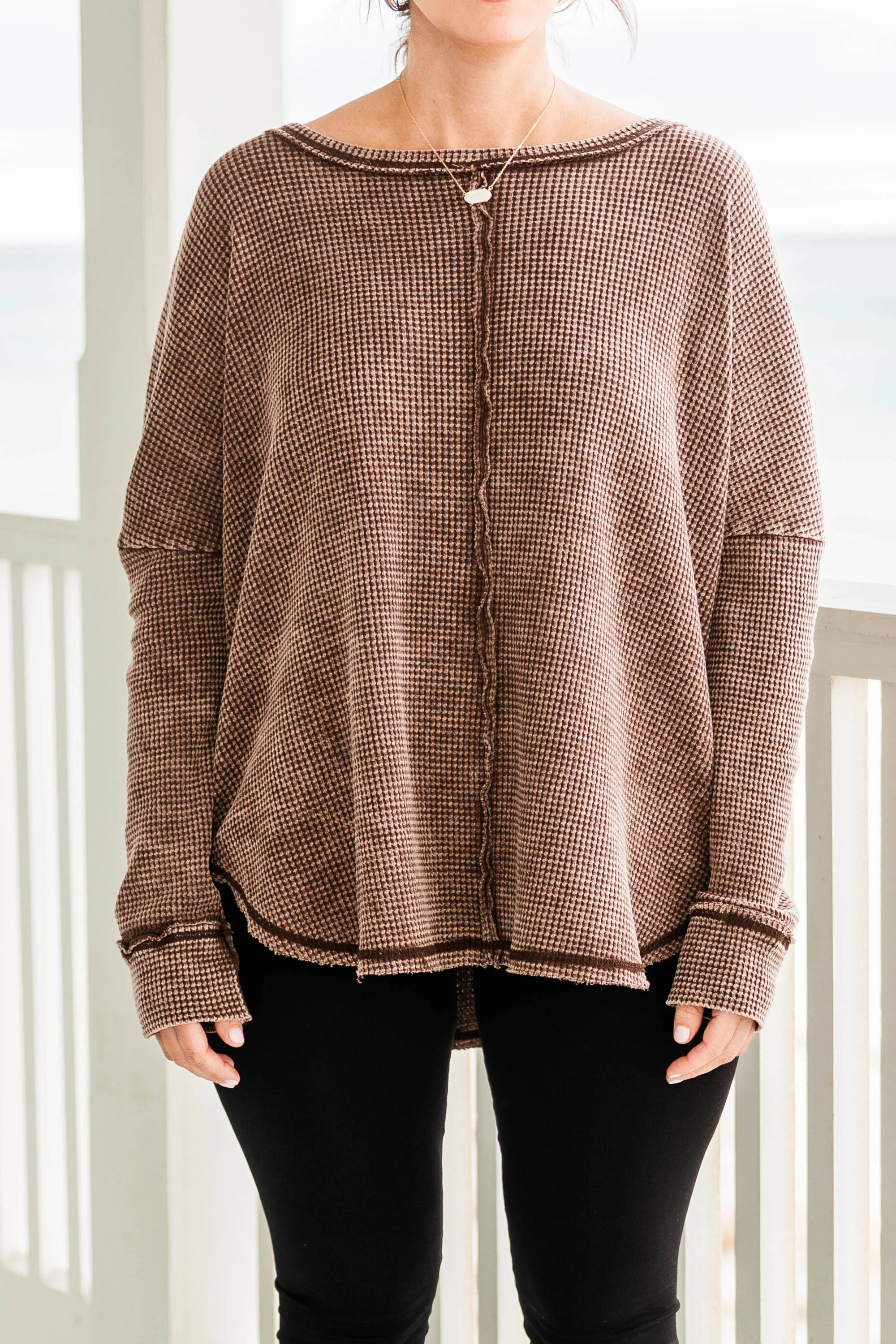 Cozy Waffle Pullover, Brown