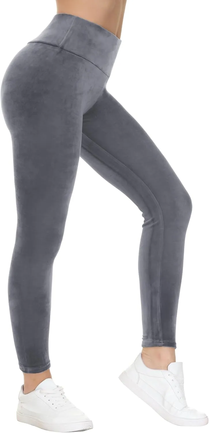 COZZIPLUS Women Velour Legging- High Waisted Buttery Soft Velvet Stretchy Legging