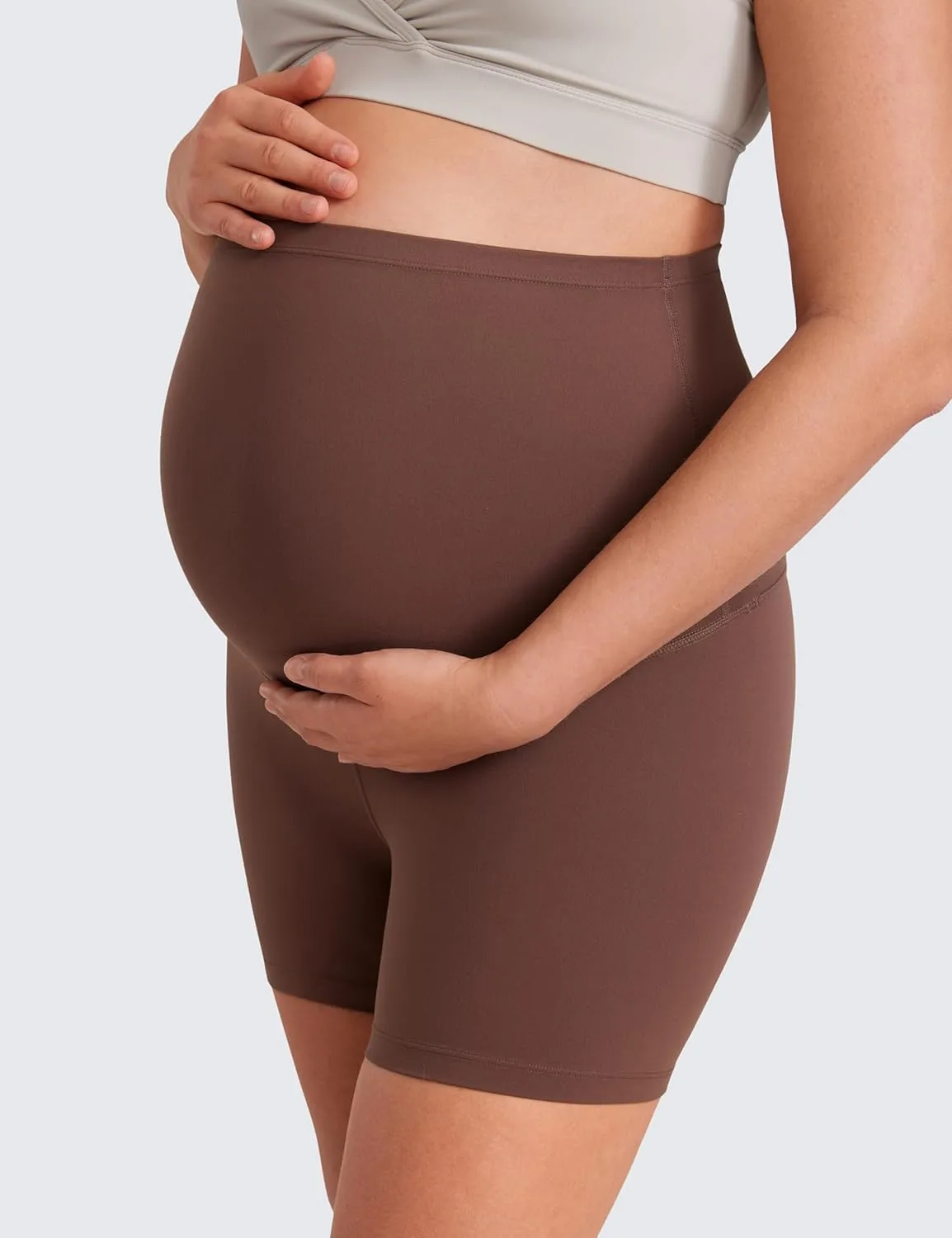 CRZ YOGA Womens Butterluxe Maternity Biker Shorts Over The Belly 4" - Pregnancy Yoga Workout Activewear