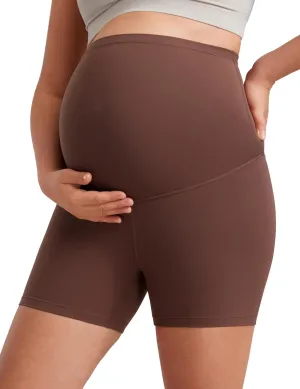 CRZ YOGA Womens Butterluxe Maternity Biker Shorts Over The Belly 4" - Pregnancy Yoga Workout Activewear