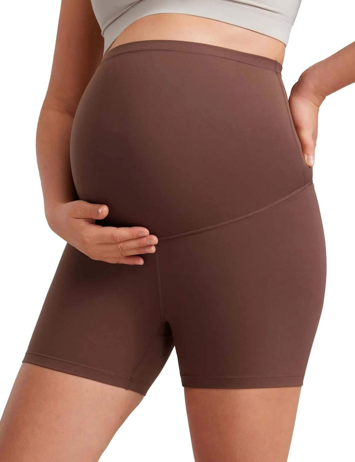 CRZ YOGA Womens Butterluxe Maternity Biker Shorts Over The Belly 4" - Pregnancy Yoga Workout Activewear