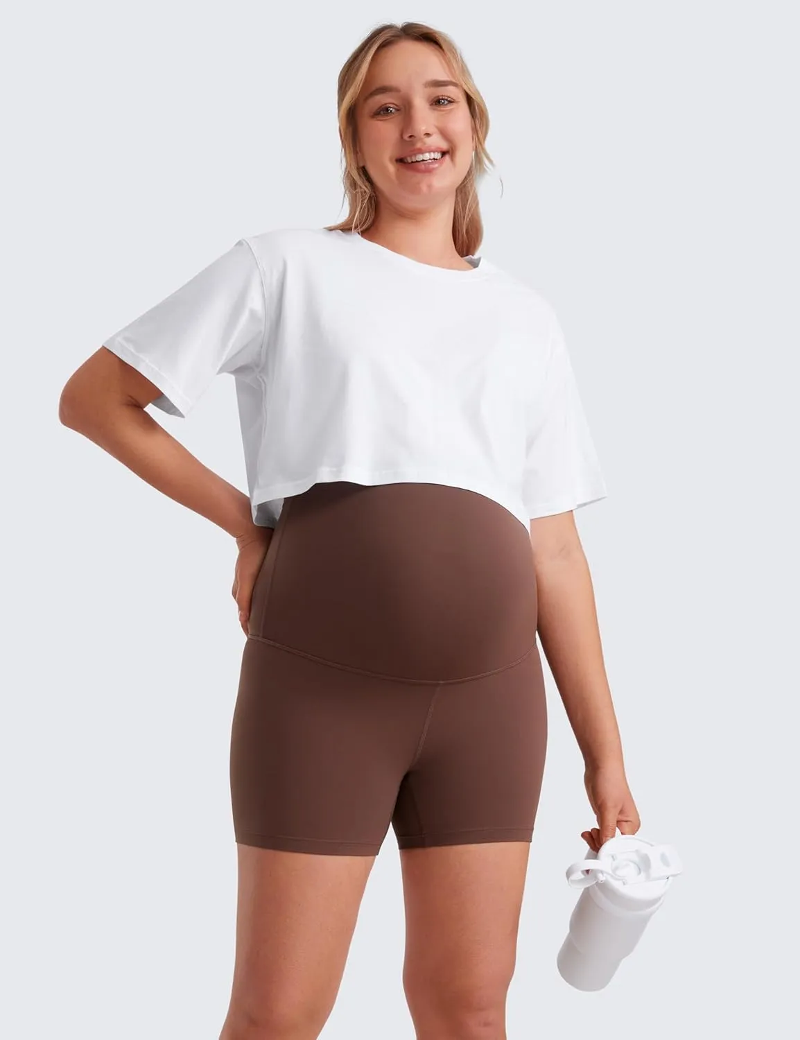 CRZ YOGA Womens Butterluxe Maternity Biker Shorts Over The Belly 4" - Pregnancy Yoga Workout Activewear