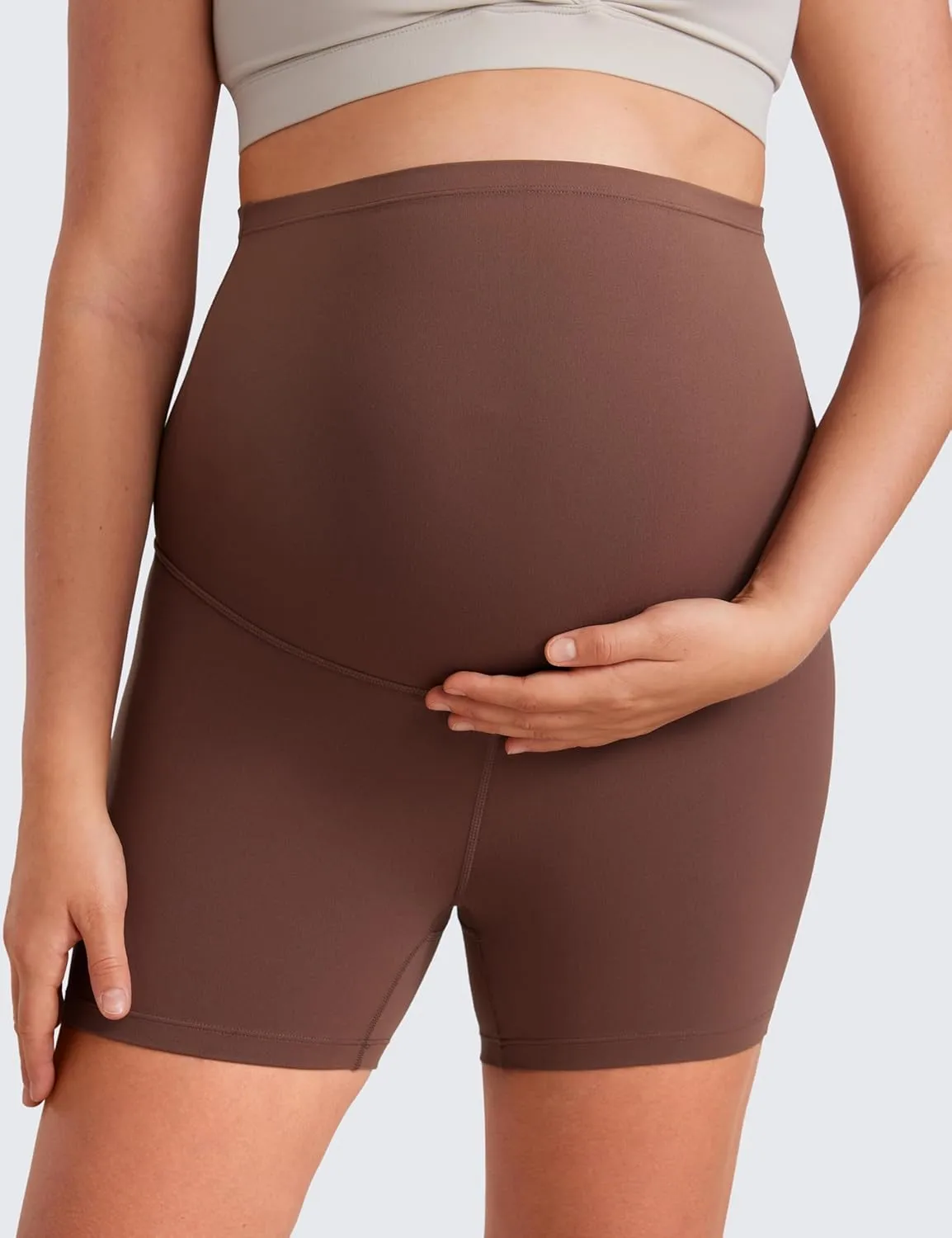 CRZ YOGA Womens Butterluxe Maternity Biker Shorts Over The Belly 4" - Pregnancy Yoga Workout Activewear