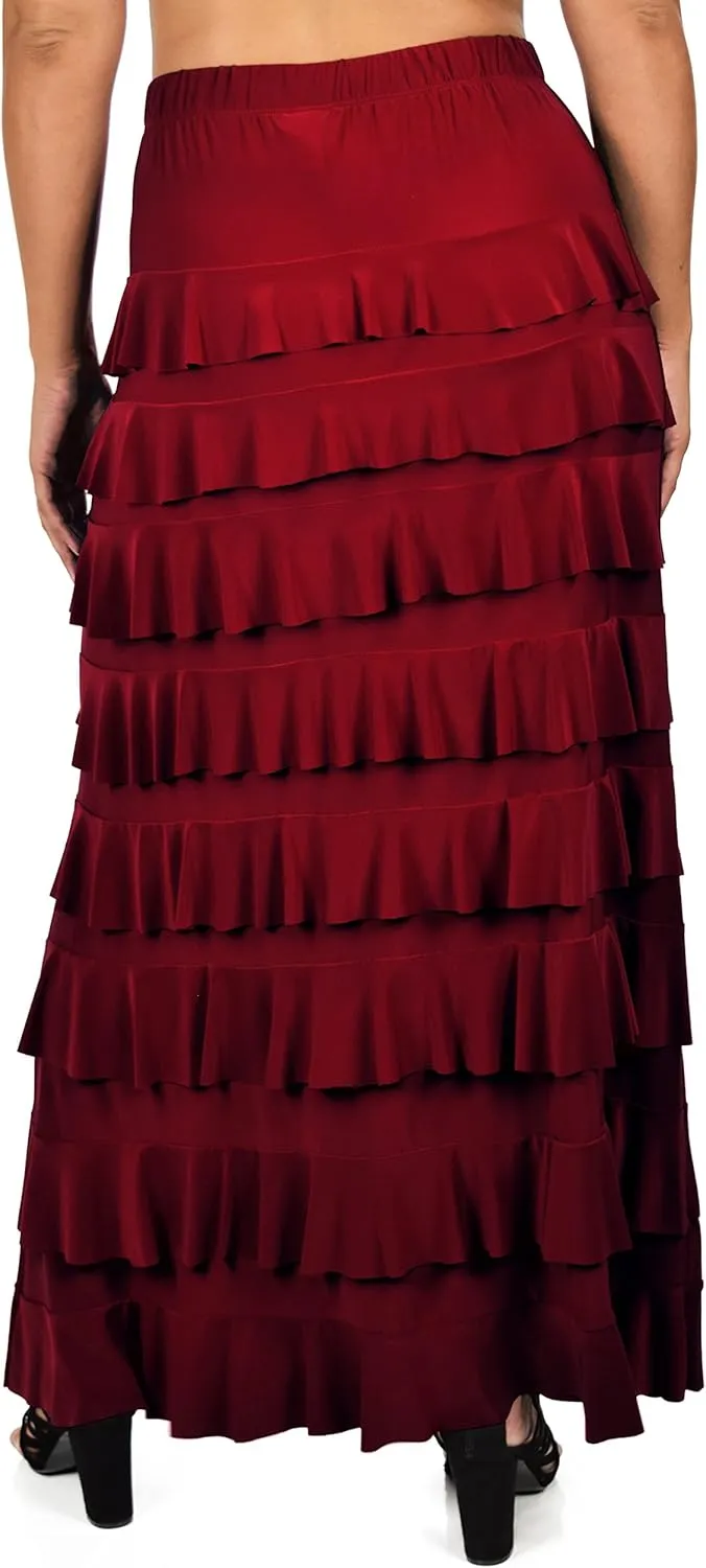 Dare2BStylish Women Waterfall 8 Tiered Boho Layered Maxi Skirt | Reg & Plus Sizes