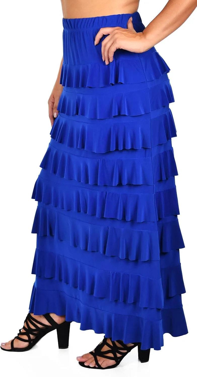 Dare2BStylish Women Waterfall 8 Tiered Boho Layered Maxi Skirt | Reg & Plus Sizes