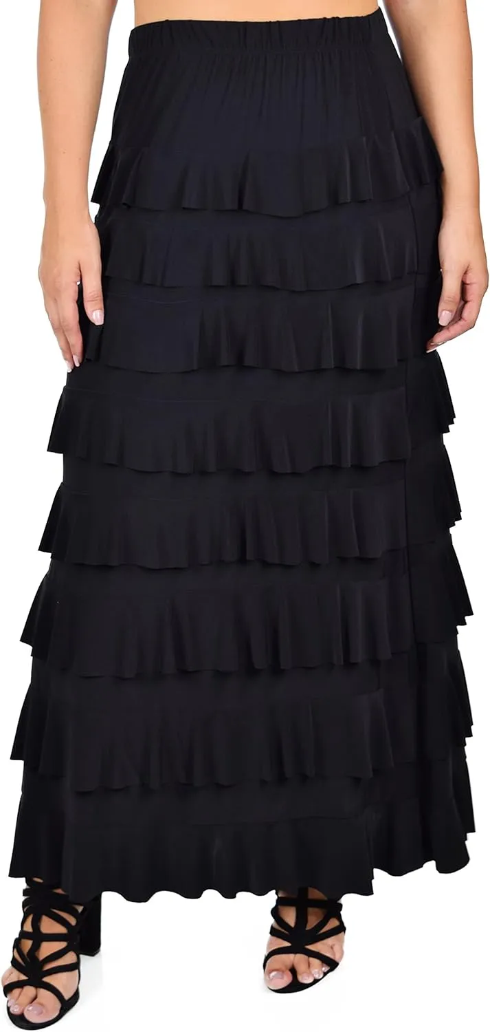 Dare2BStylish Women Waterfall 8 Tiered Boho Layered Maxi Skirt | Reg & Plus Sizes