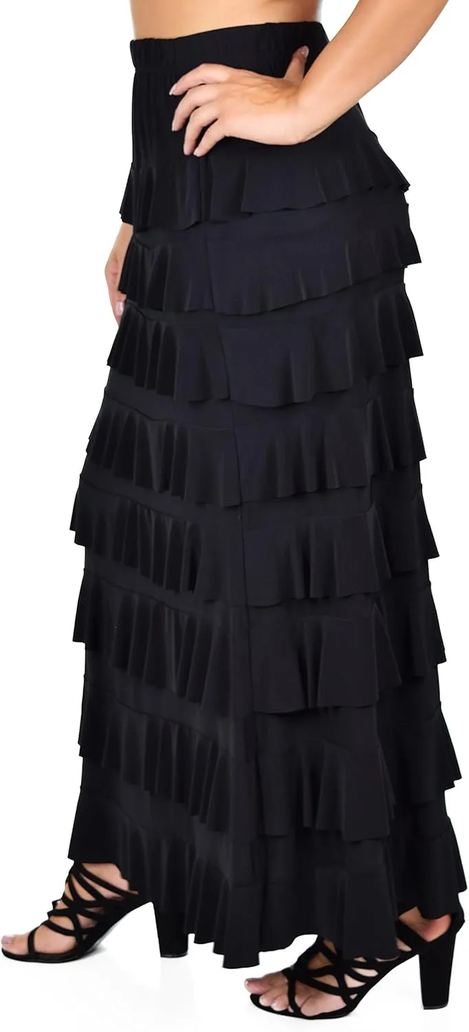 Dare2BStylish Women Waterfall 8 Tiered Boho Layered Maxi Skirt | Reg & Plus Sizes