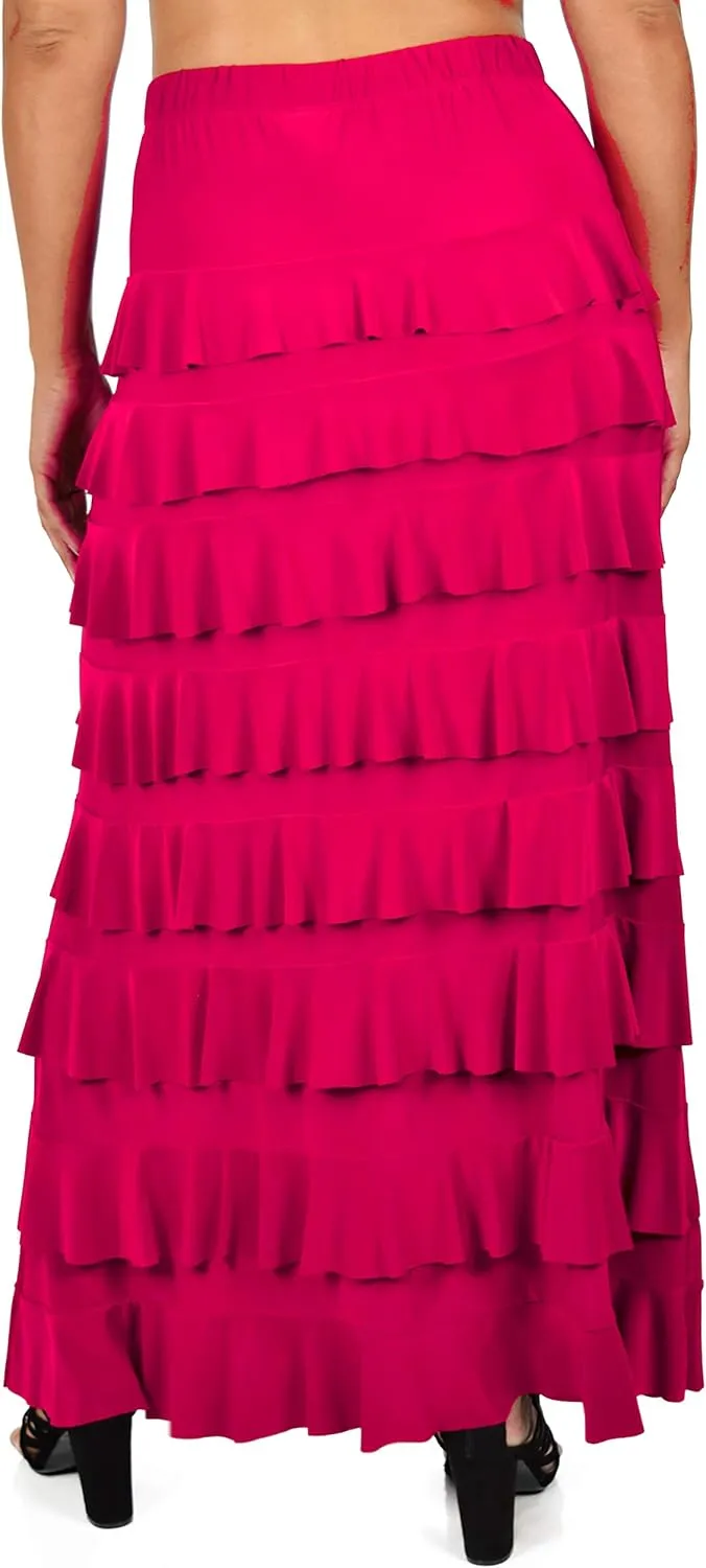 Dare2BStylish Women Waterfall 8 Tiered Boho Layered Maxi Skirt | Reg & Plus Sizes