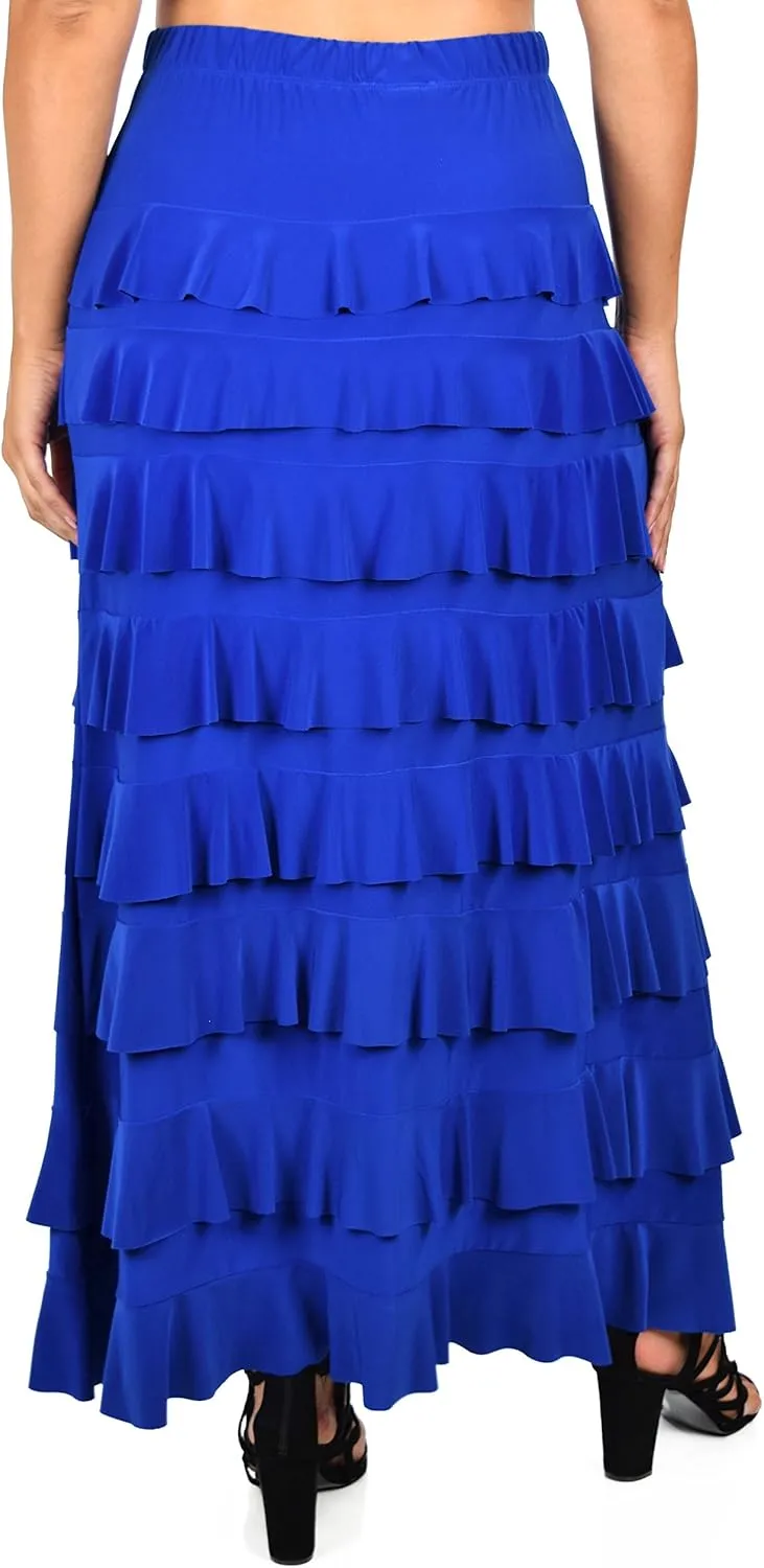 Dare2BStylish Women Waterfall 8 Tiered Boho Layered Maxi Skirt | Reg & Plus Sizes