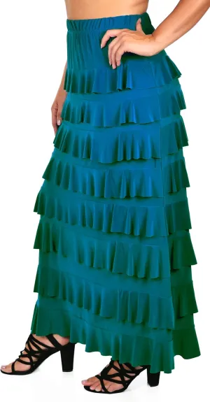 Dare2BStylish Women Waterfall 8 Tiered Boho Layered Maxi Skirt | Reg & Plus Sizes