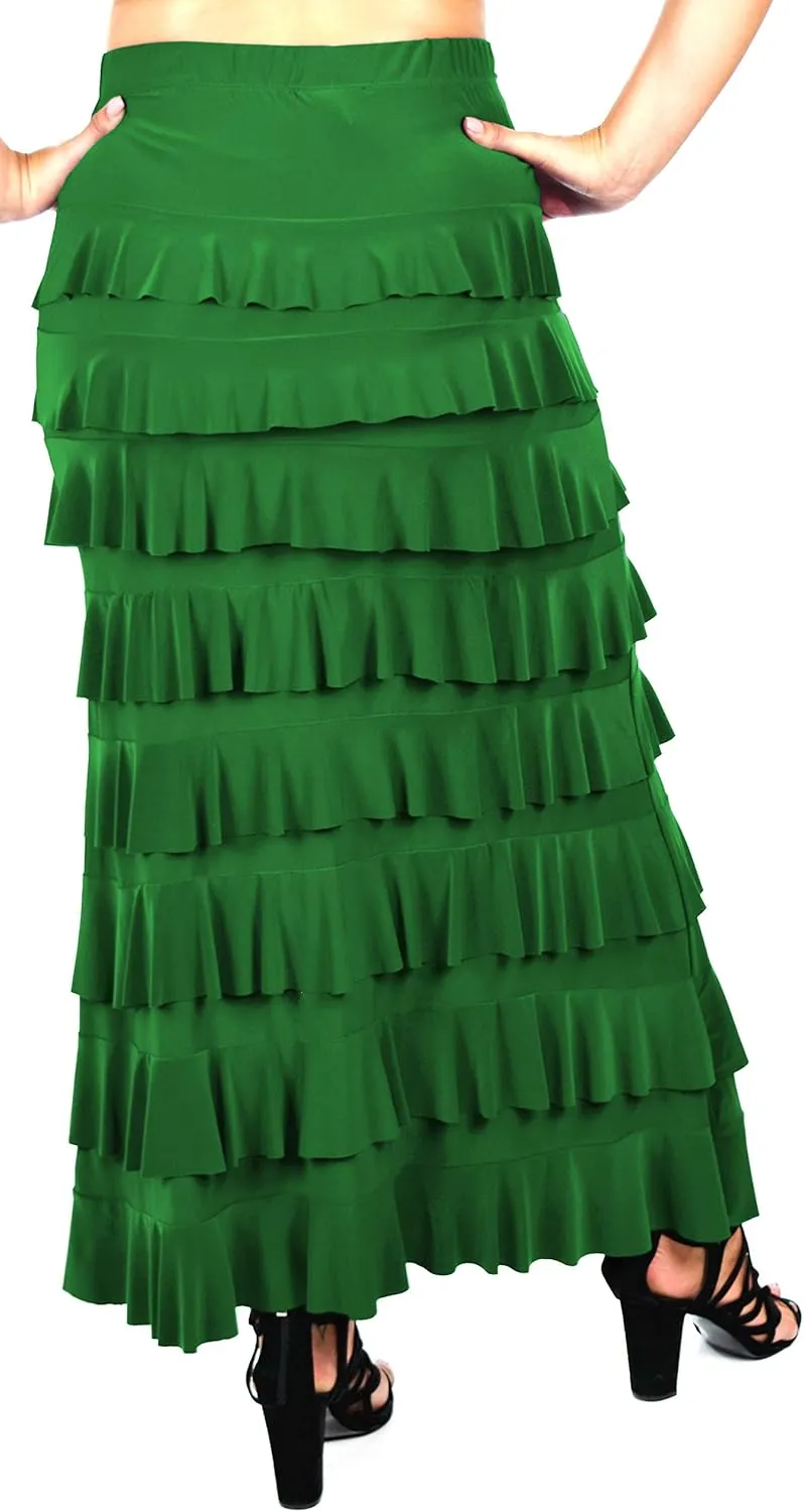 Dare2BStylish Women Waterfall 8 Tiered Boho Layered Maxi Skirt | Reg & Plus Sizes