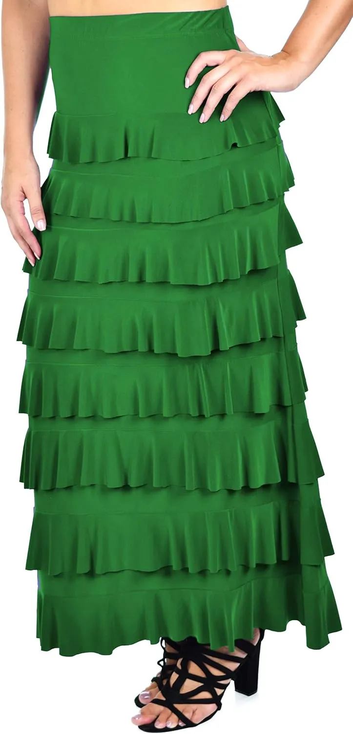 Dare2BStylish Women Waterfall 8 Tiered Boho Layered Maxi Skirt | Reg & Plus Sizes