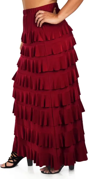 Dare2BStylish Women Waterfall 8 Tiered Boho Layered Maxi Skirt | Reg & Plus Sizes
