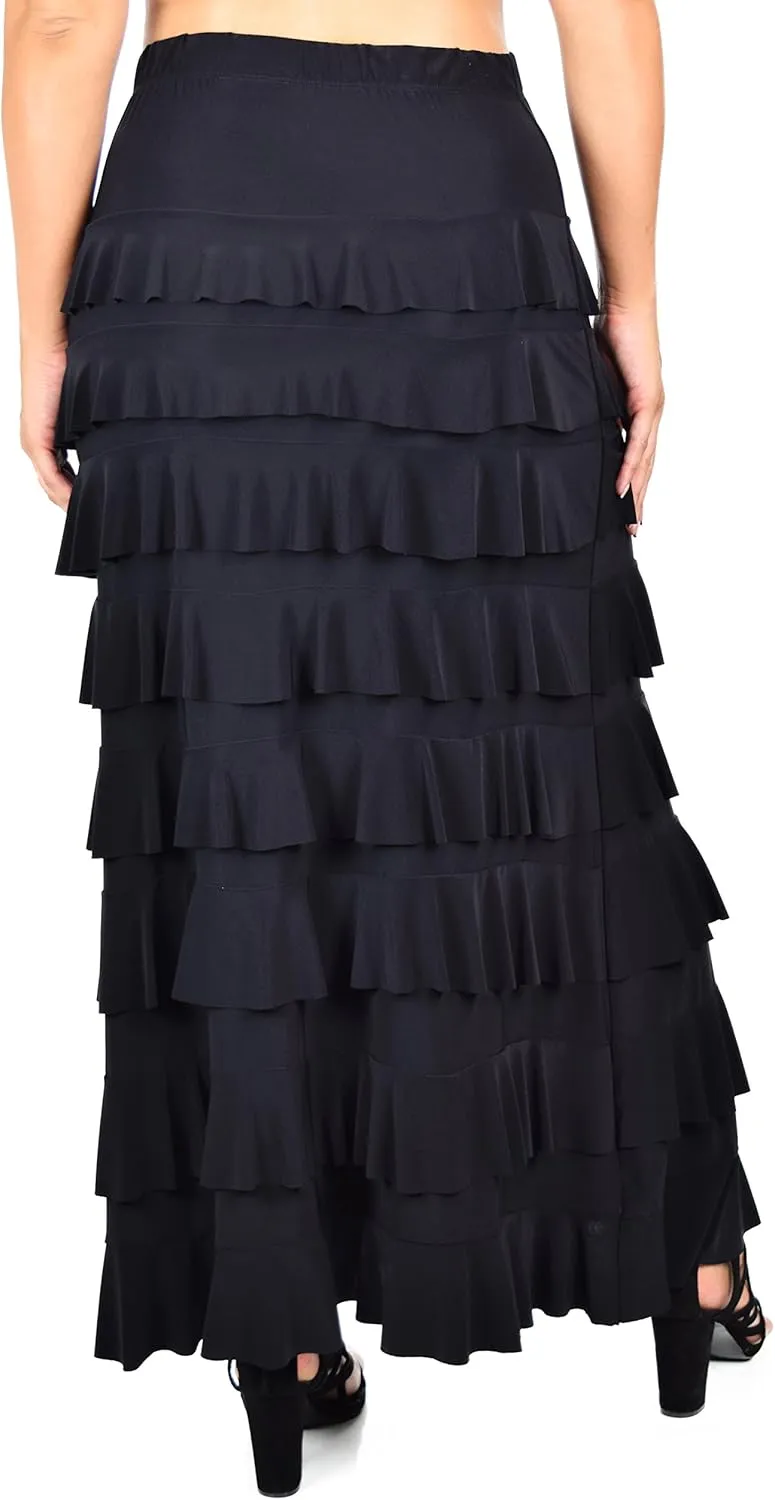Dare2BStylish Women Waterfall 8 Tiered Boho Layered Maxi Skirt | Reg & Plus Sizes
