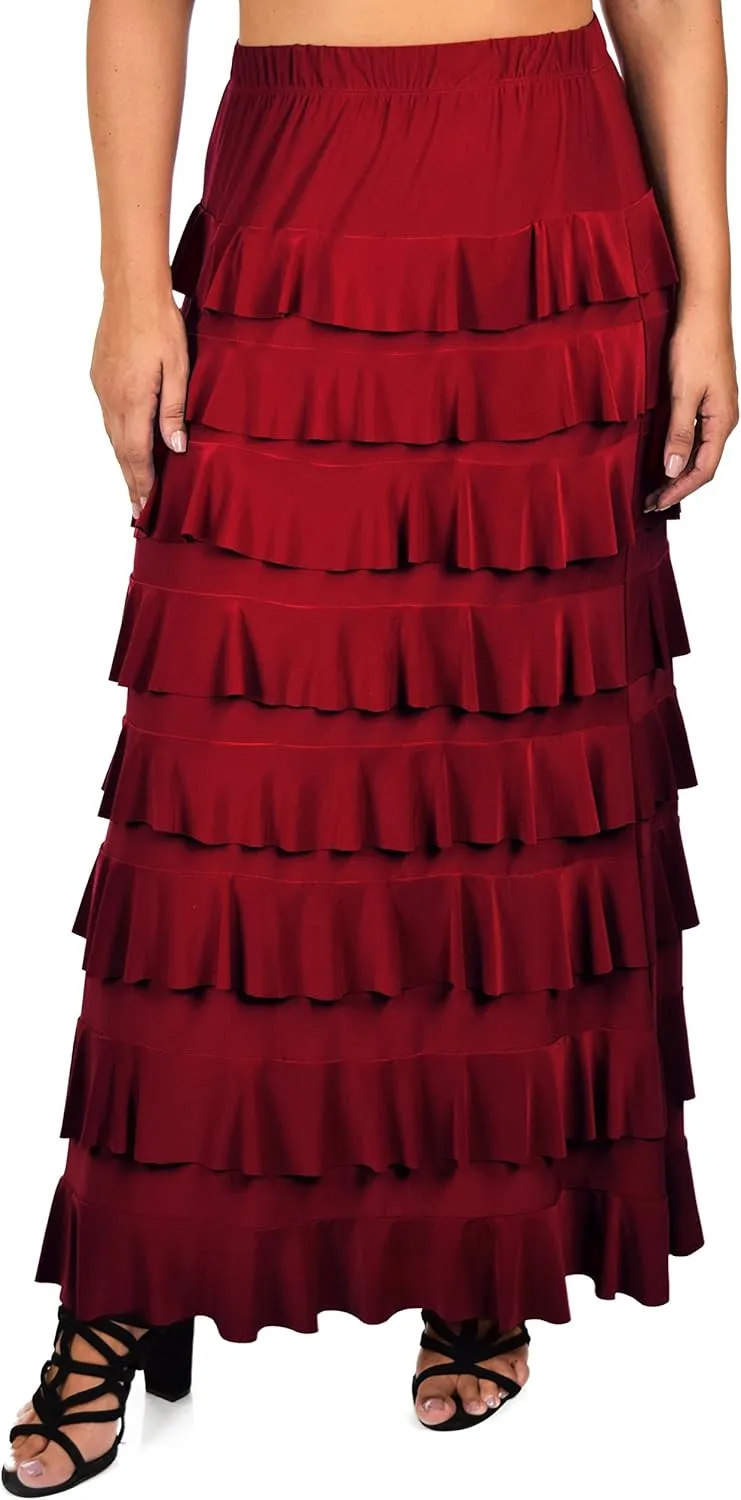 Dare2BStylish Women Waterfall 8 Tiered Boho Layered Maxi Skirt | Reg & Plus Sizes